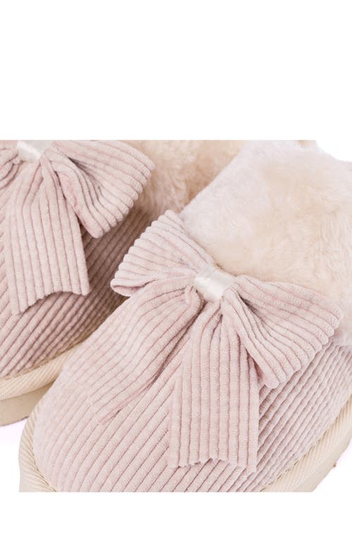Minnetonka Bow Faux Fur Scuff Slipper In Pink