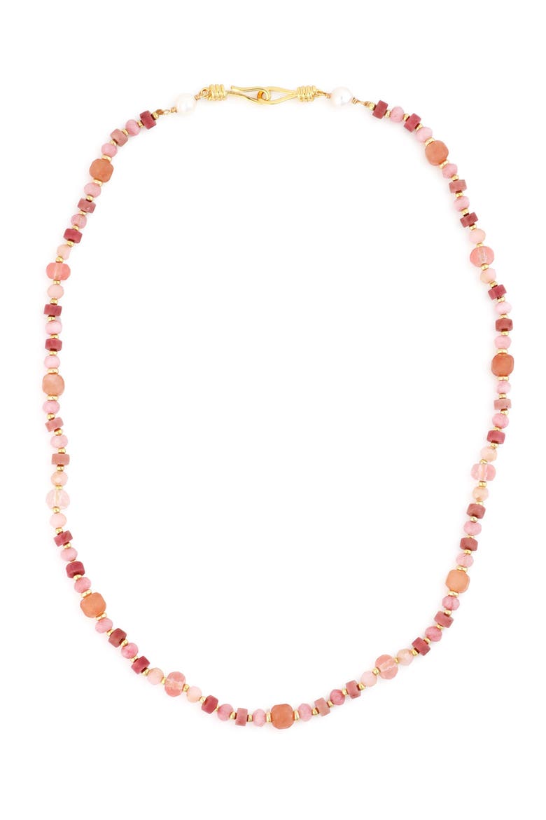 Pink Stone, Crystal & Freshwater Pearl Beaded Necklace, Main, color, PINK