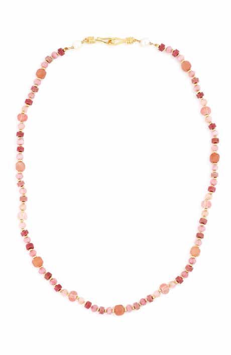 Panacea Pink Stone, Crystal & Freshwater Pearl Beaded Necklace