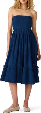 Steve Madden Bisou Strapless Smocked Gauze Midi Dress