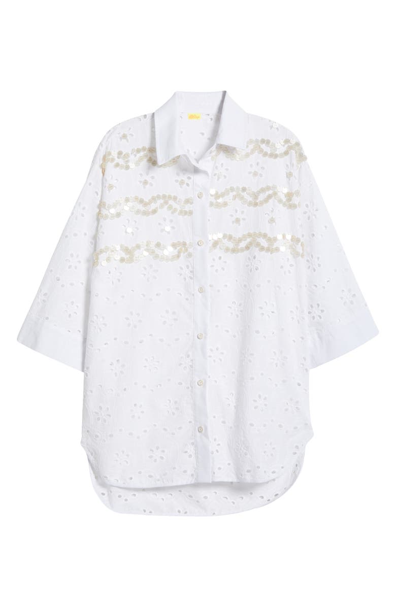 Agua Bendita Chrissy Kai Eyelet Cover-Up Button-Up Tunic, Alternate, color, White