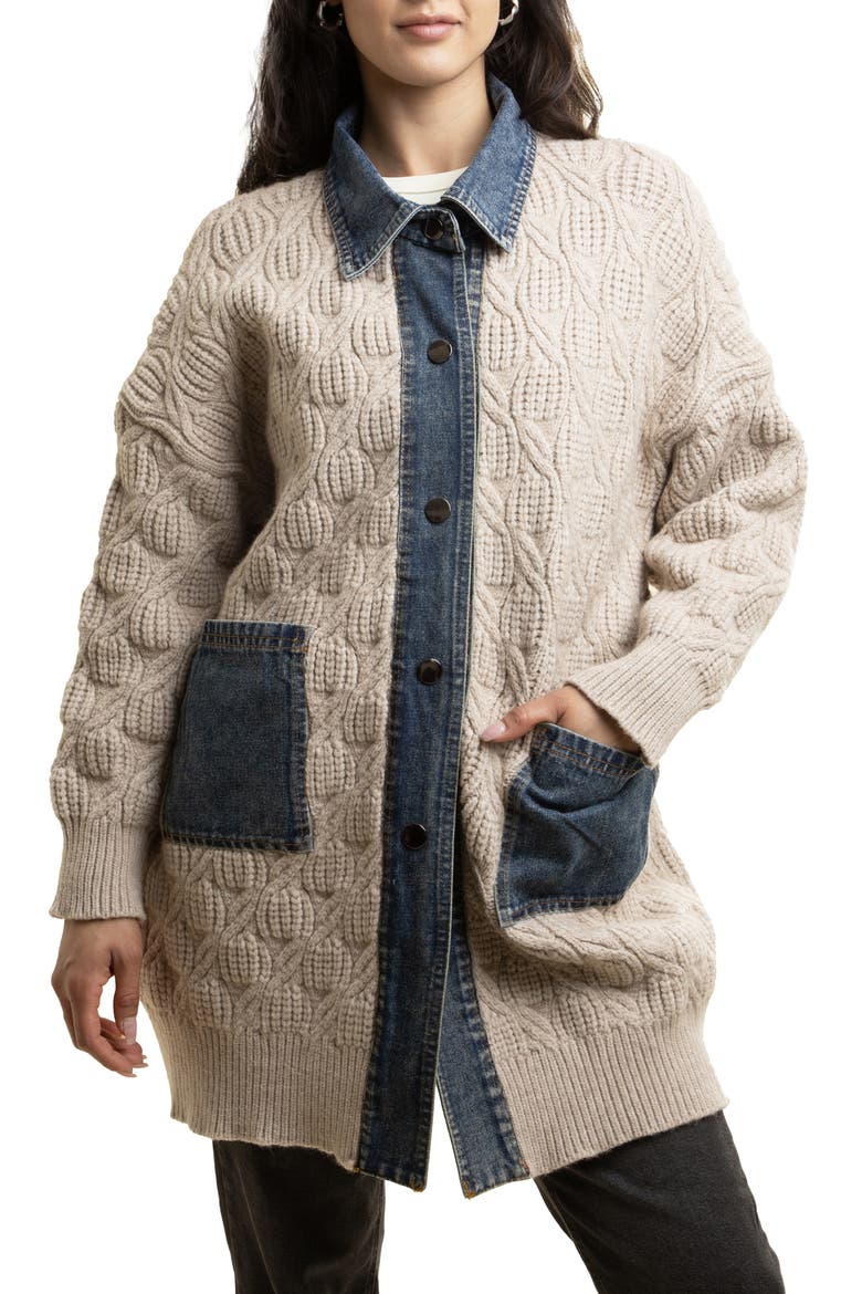 Mixed Media Longline Jacket, Main, color, BEIGE