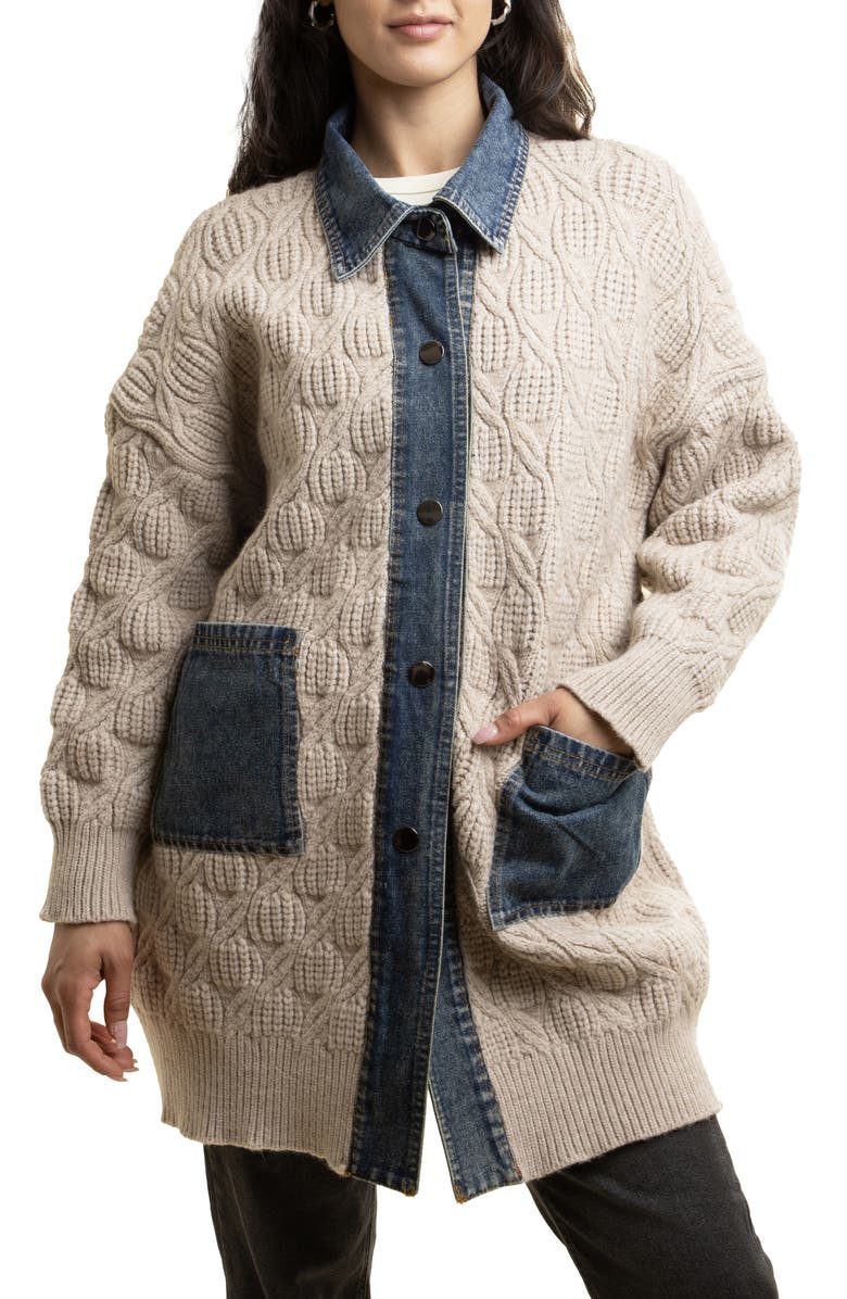 SAACHI Mixed Media Longline Jacket, Main, color, Beige