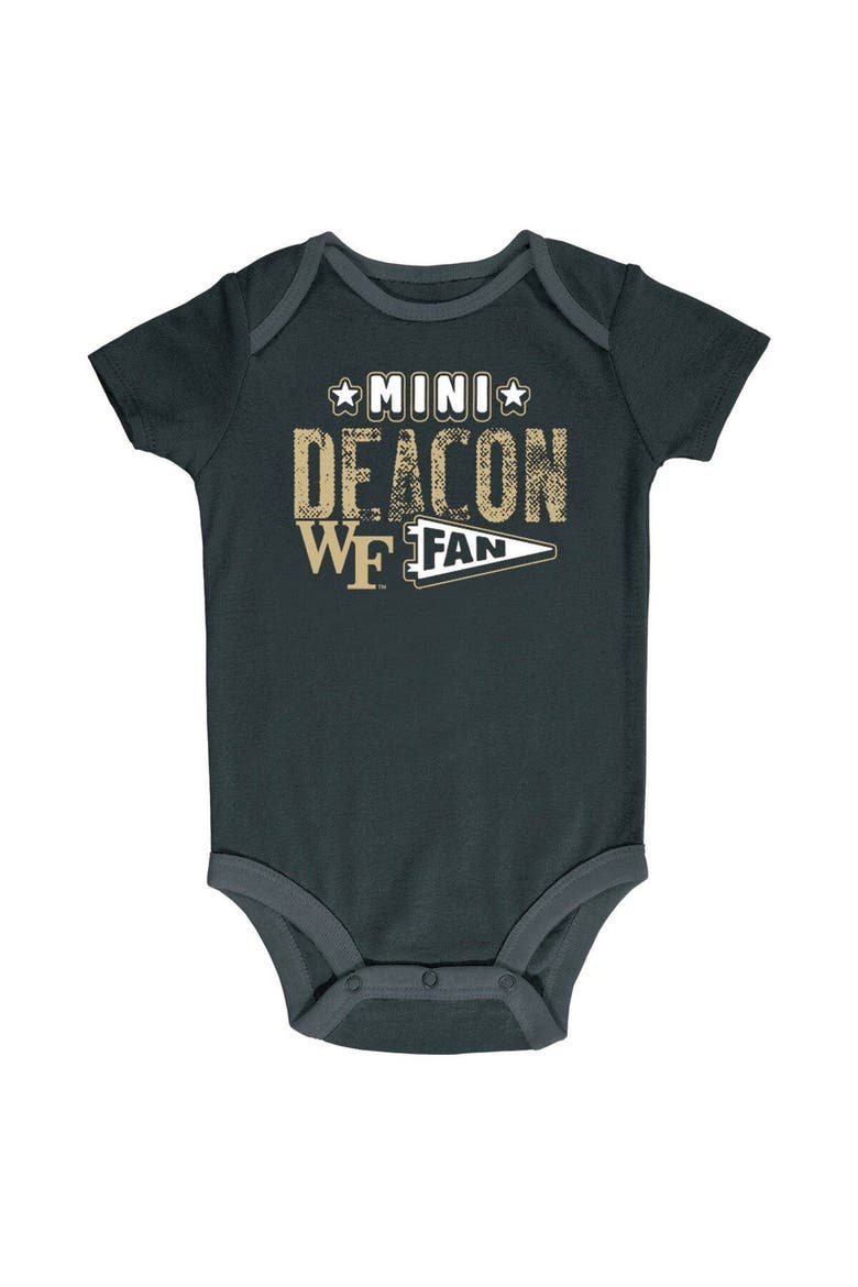 Newborn & Infant Champion Black/Heather Gray/White Wake Forest Demon Deacons Three-Pack Bodysuit Set, Alternate, color, Black