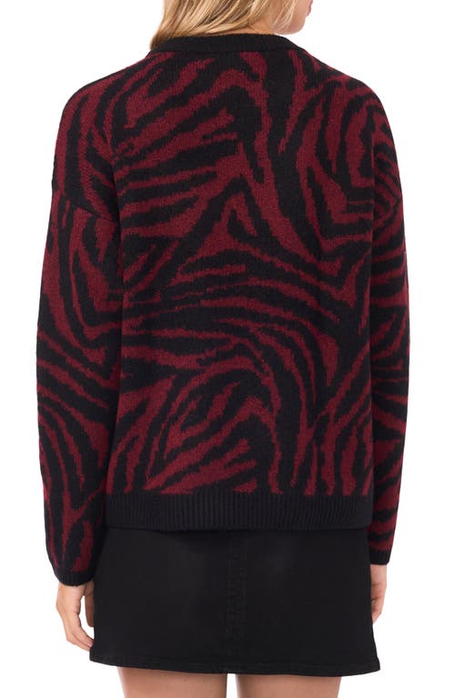 Vince Camuto Zebra Jacquard Crewneck Sweater In Burgundy