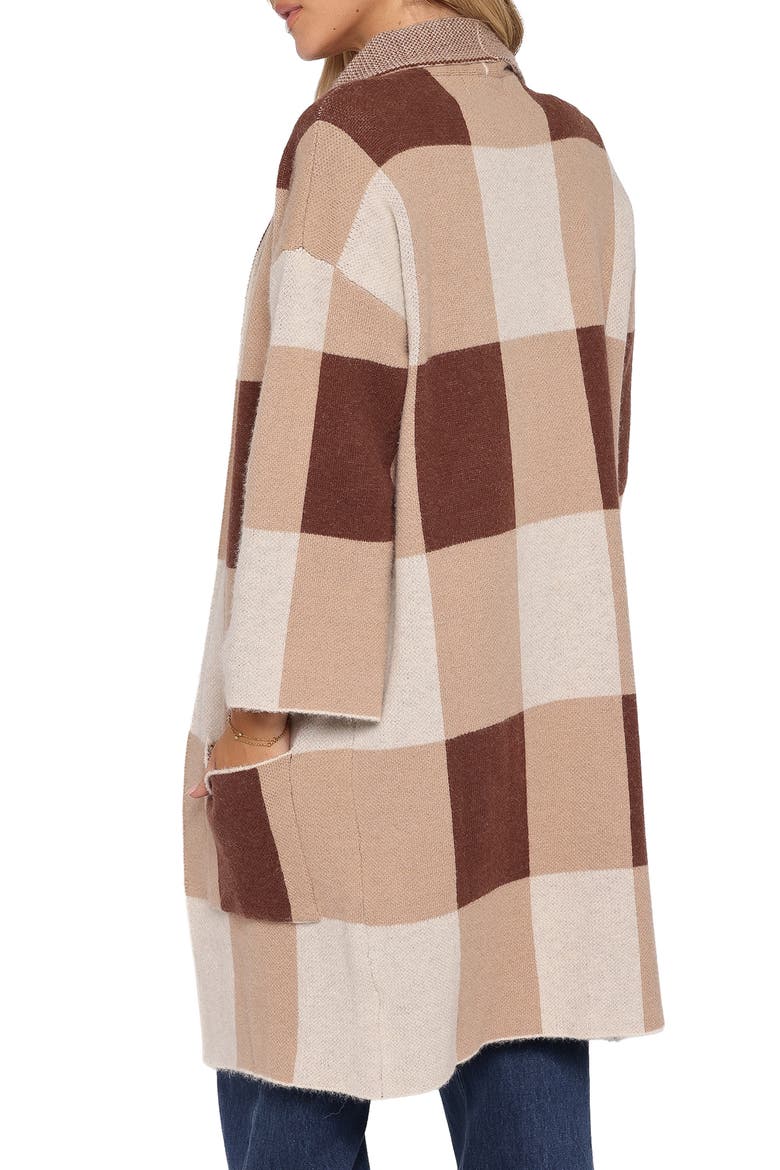 Ecoya Check Longline Cardigan, Alternate, color, BROWN PLAID