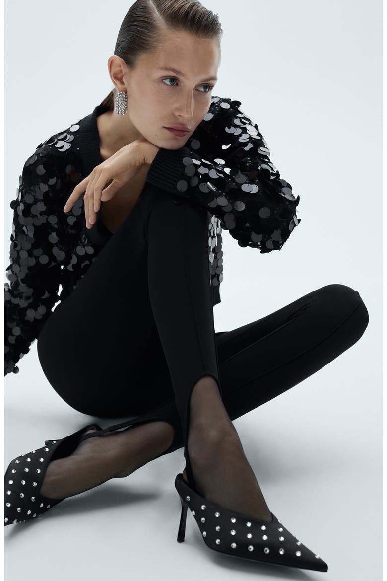 Paillette V-Neck Crop Cardigan, Alternate, color, BLACK