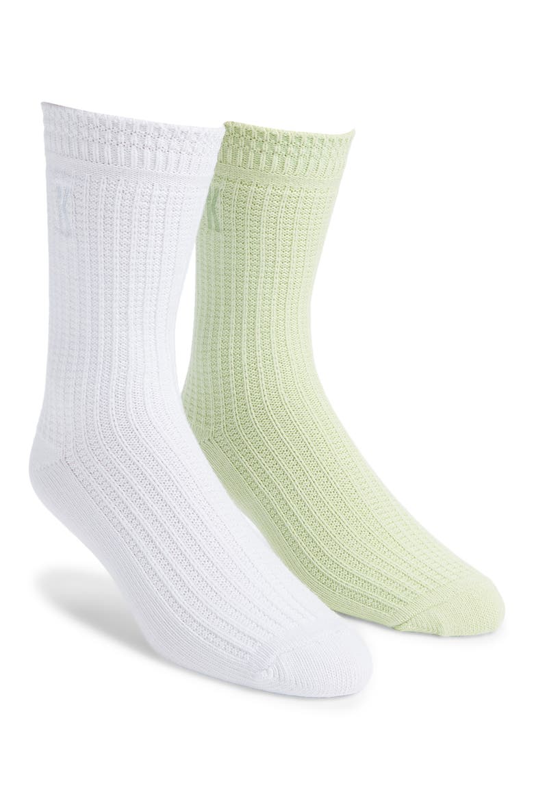 Assorted 2-Pack Waffle Stitch Crew Socks, Main, color, WHITE/ BUTTERFLY
