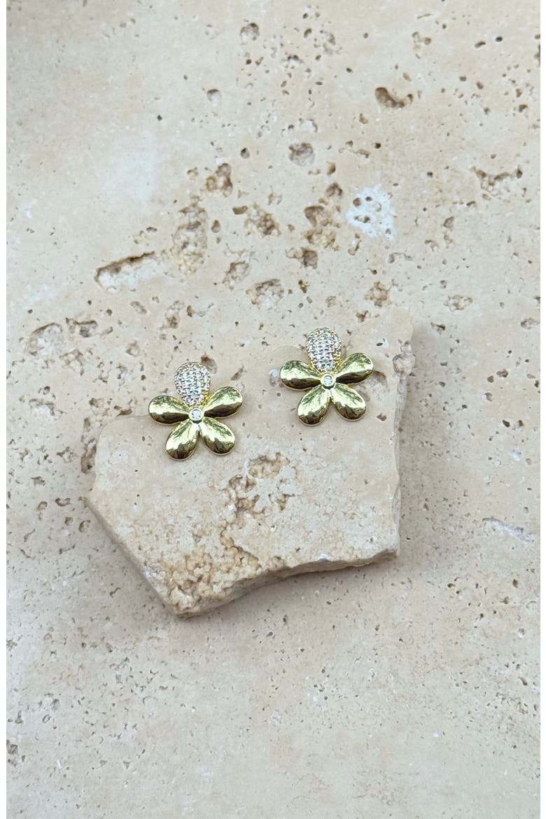 Cubic Zirconia Petal Flower Stud Earrings, Alternate, color, GOLD