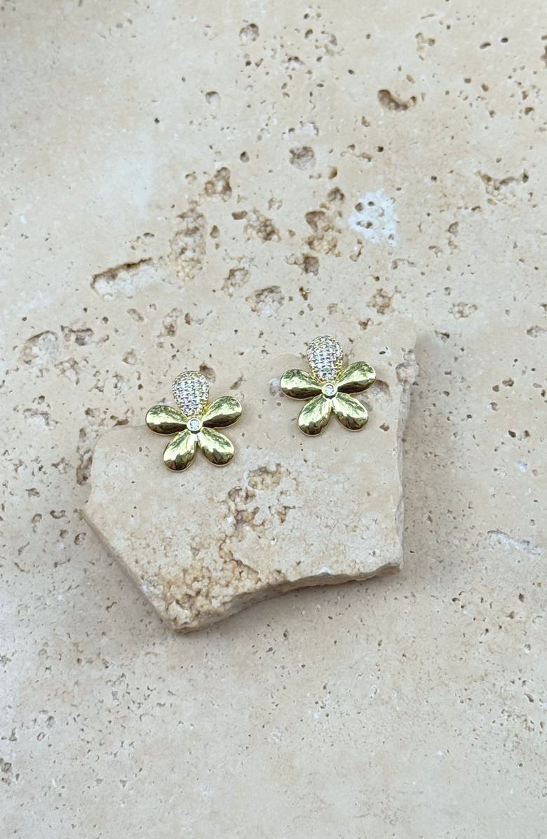 Adornia Cubic Zirconia Petal Flower Stud Earrings, Alternate, color, Gold
