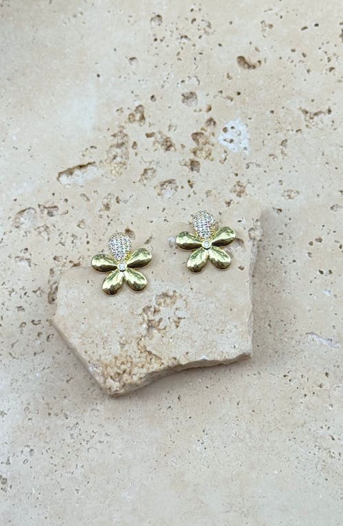 Adornia Cubic Zirconia Petal Flower Stud Earrings In Gold
