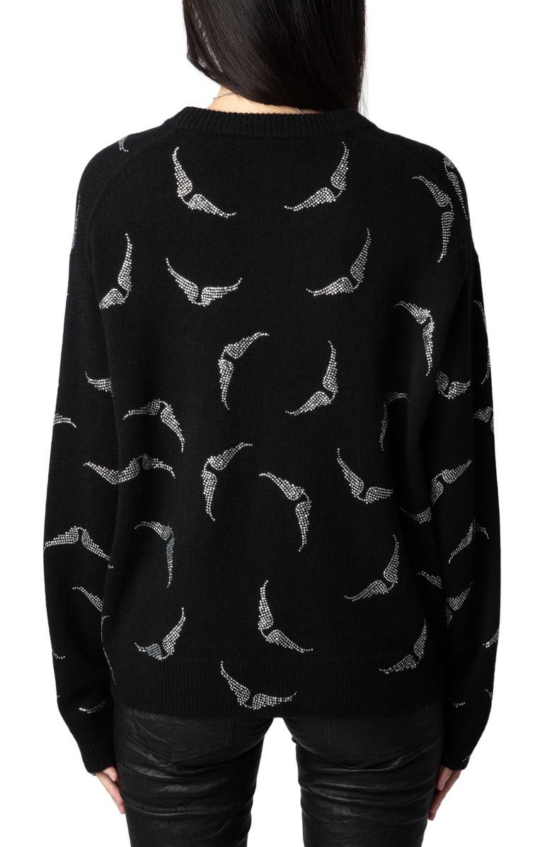 Zadig & Voltaire Markus Strass Wings Cashmere Sweater, Alternate, color, 