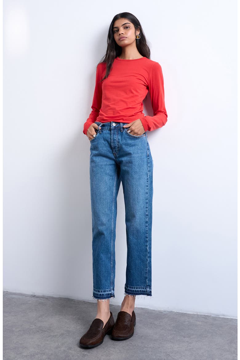 Runway Crop Straight Leg Jeans, Alternate, color, MBLUE