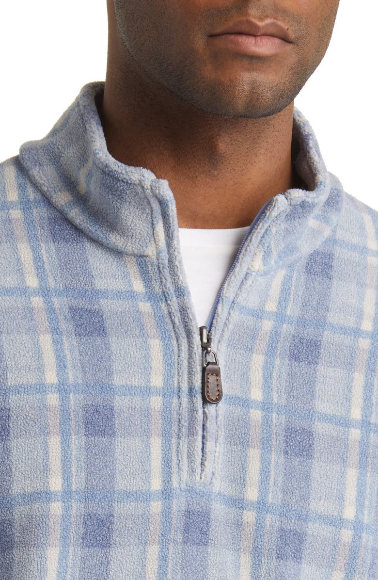 Johnston & Murphy Plaid Print Fleece Quarter Zip Pullover, Alternate, color, Blue Plaid