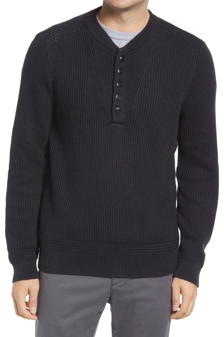 L.L.Ben Signature Archival Henley Sweater, Main, color, BLACK SLATE