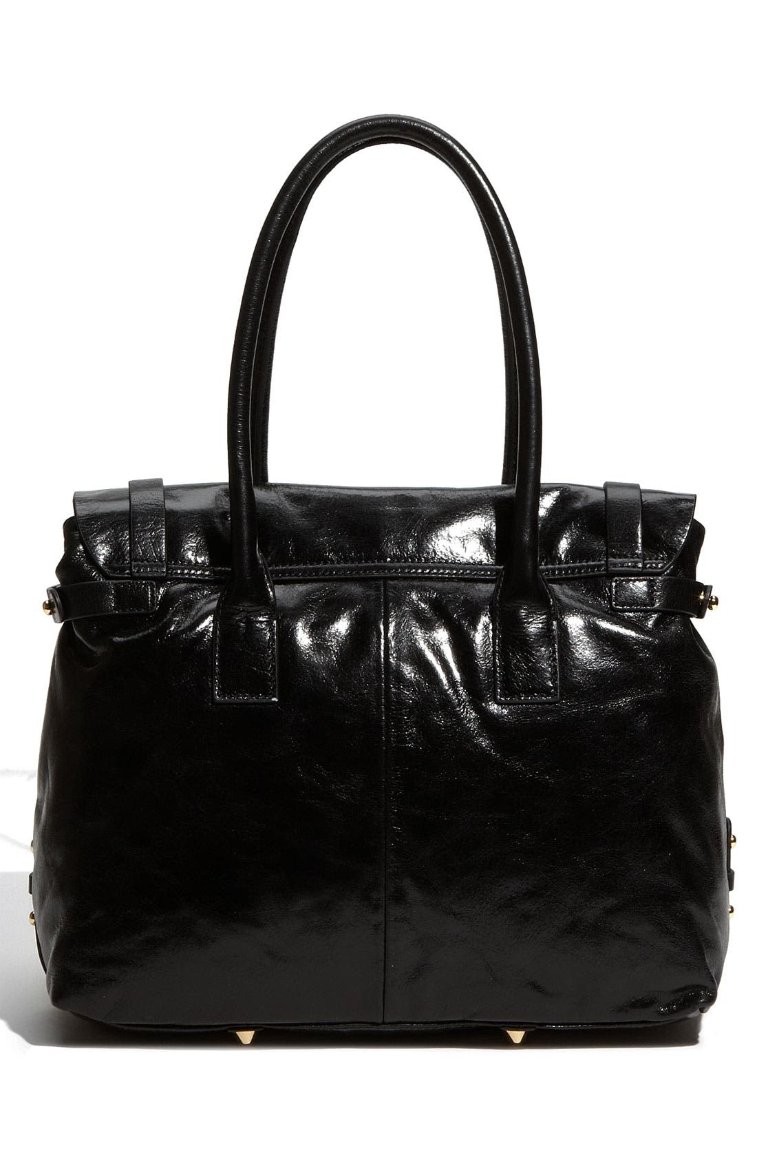 Badgley Mischka Leather Flap Satchel, Alternate, color, BLACK