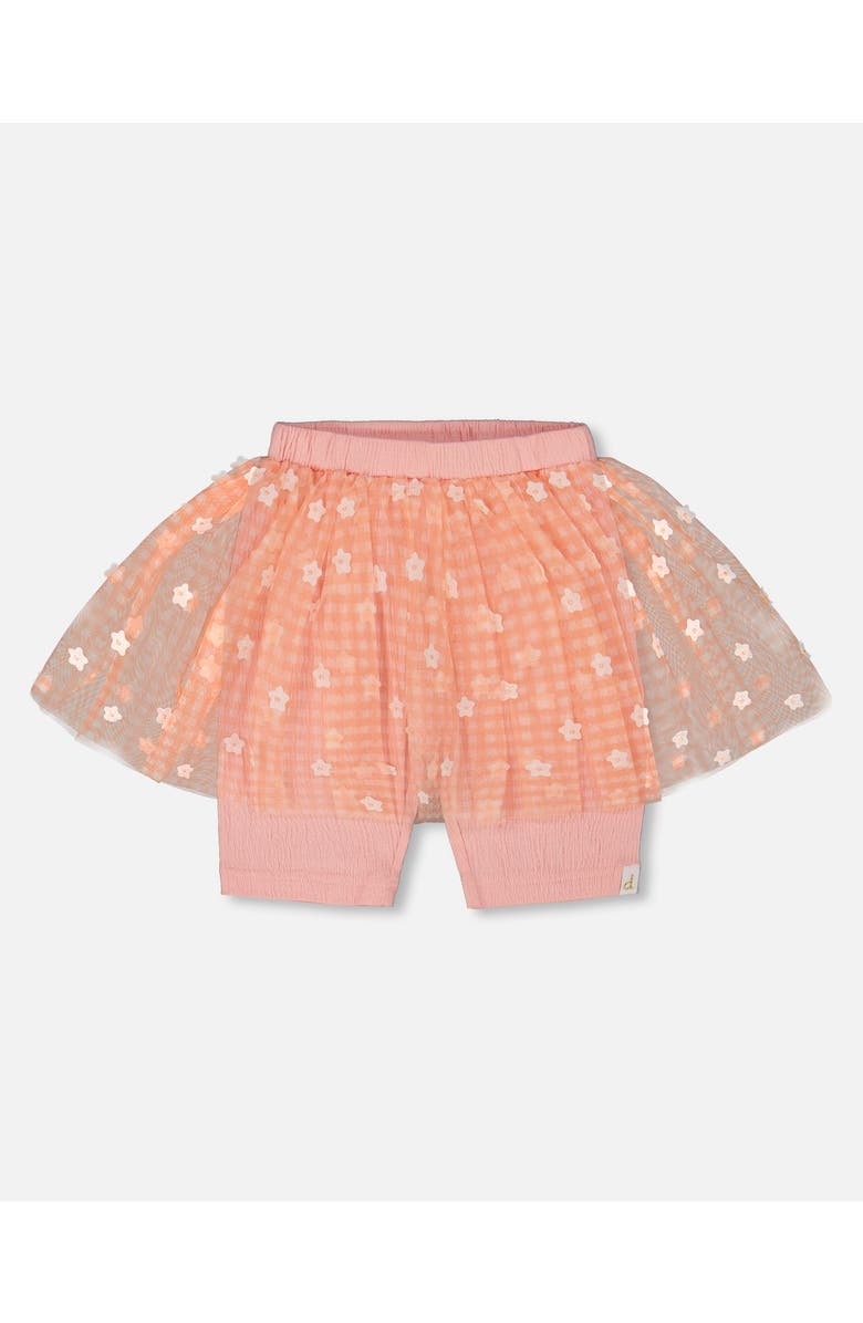 Deux par Deux Girl's Crinkle Biker Short With Flower Mesh Skirt Light Old Pink, Main, color, 