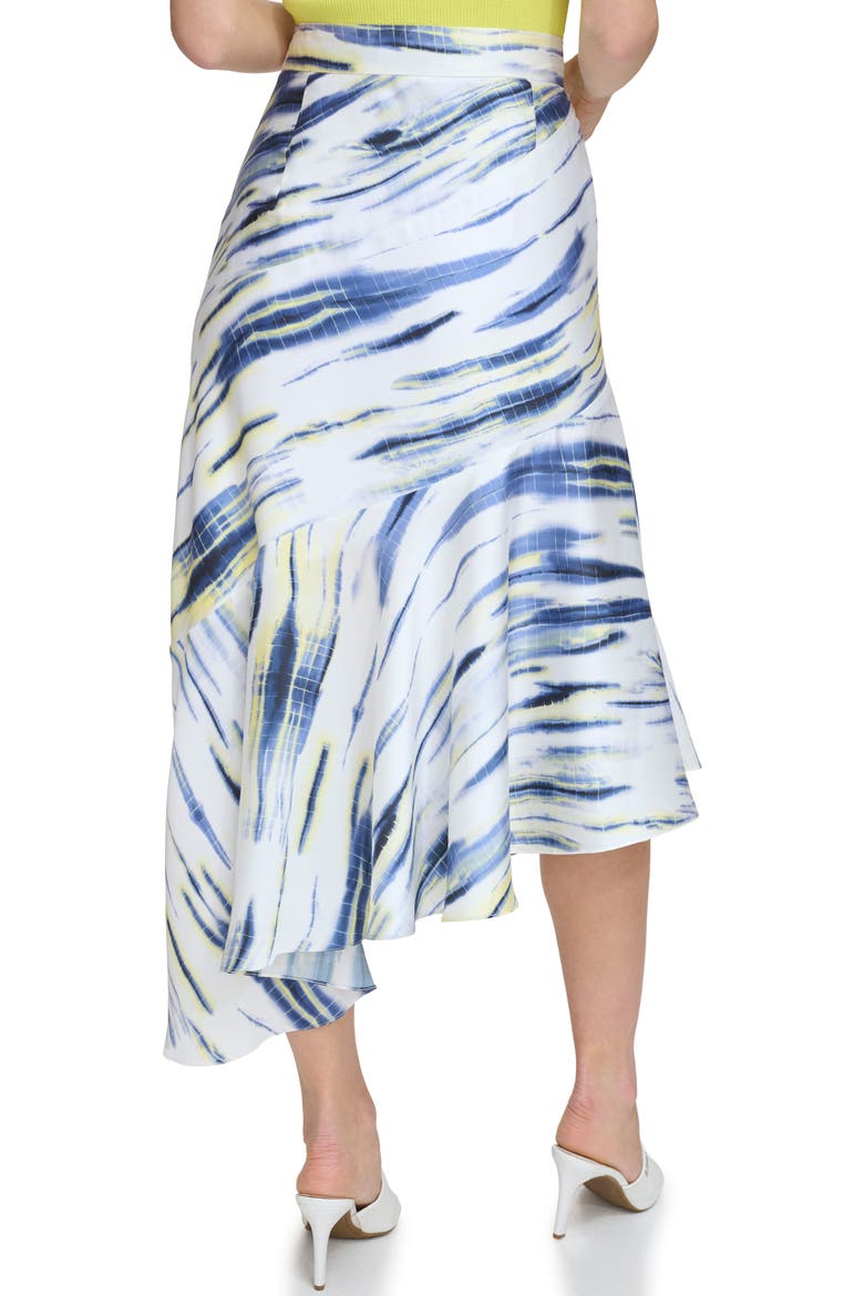 Printed Asymmetric Satin Midi Skirt, Alternate, color, WHITE/ INKY BLUE MULTI