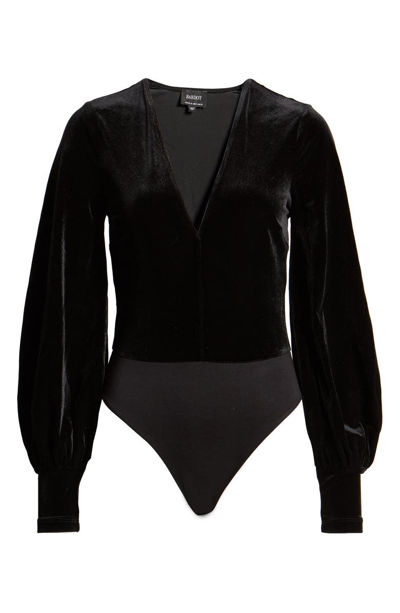 Bardot Bryony Balloon Sleeve Velvet Bodysuit, Alternate, color,