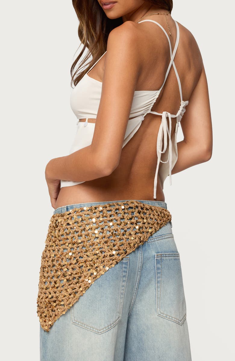 EDIKTED Ebba Cutout Chiffon Top, Alternate, color, Cream