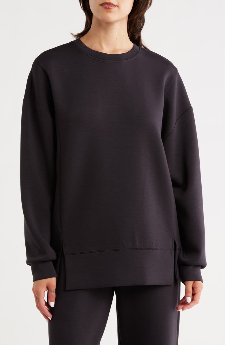 Z by Zella Whisper Knit Oversized Crew Pullover, Main, color, Black