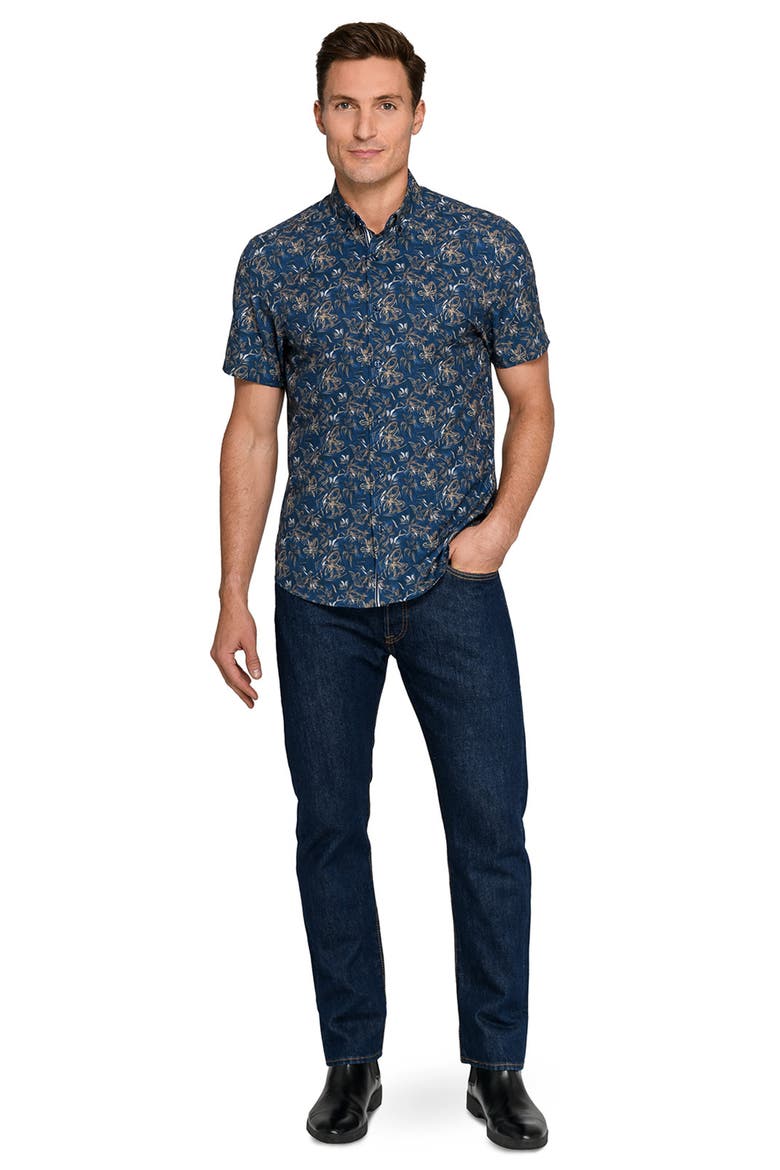 Abstract Woven Short Sleeve Basic, Alternate, color, NAVY