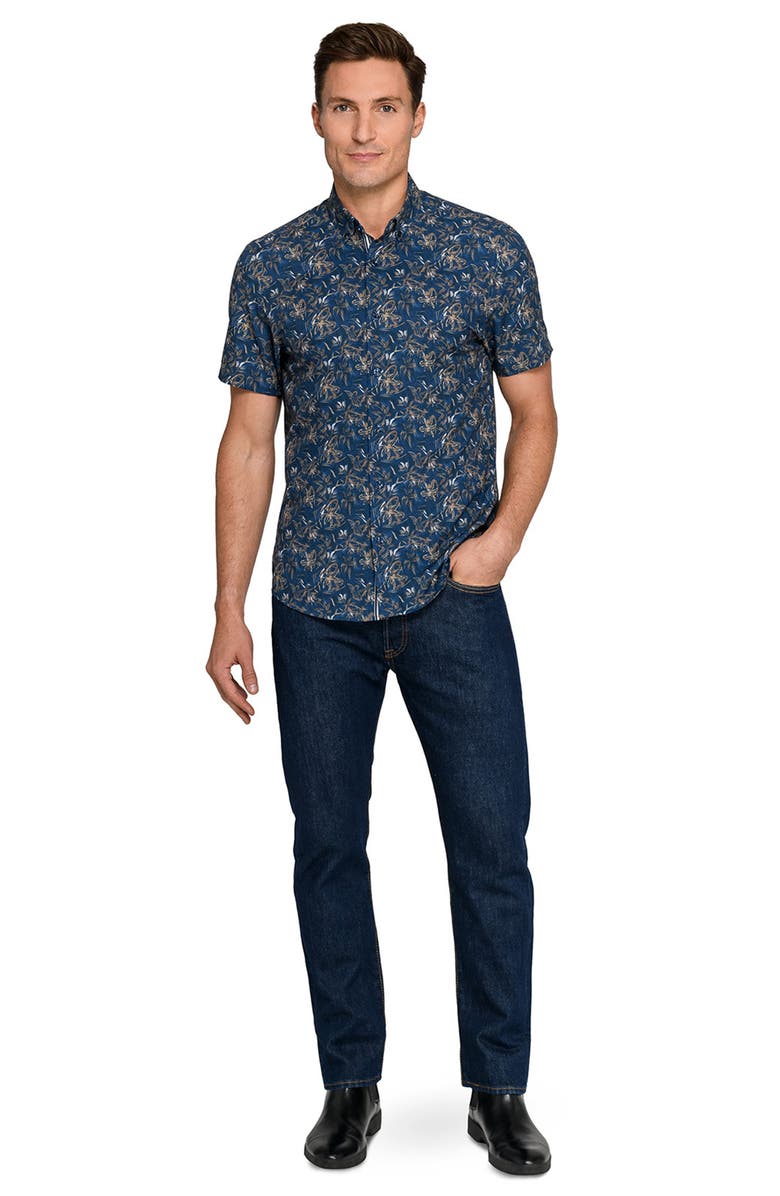 Brooklyn Brigade Abstract Woven Short Sleeve Basic, Alternate, color, Navy