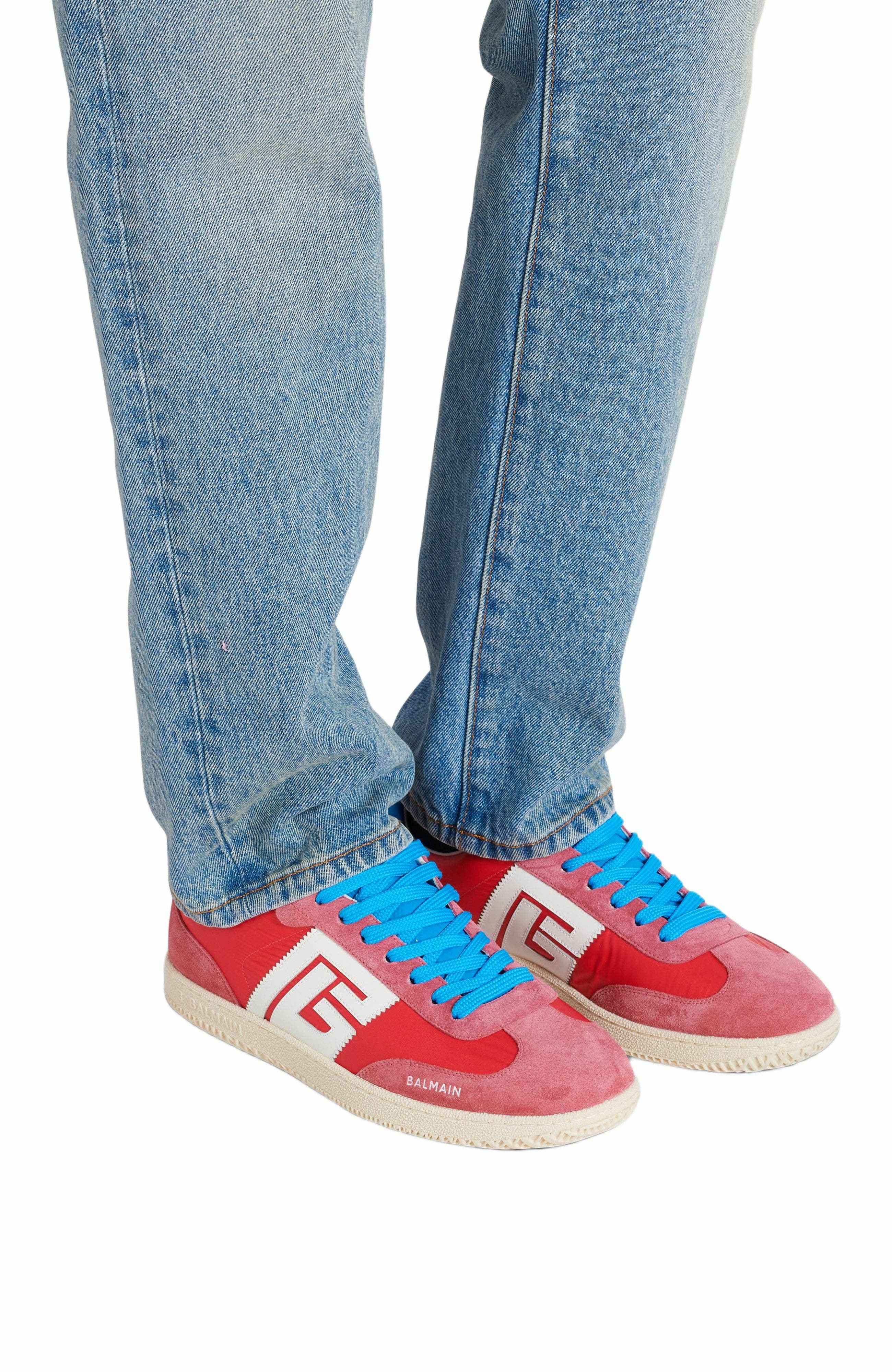 Balmain Swan Trainers In Suede And Nylon, Alternate, color, Red