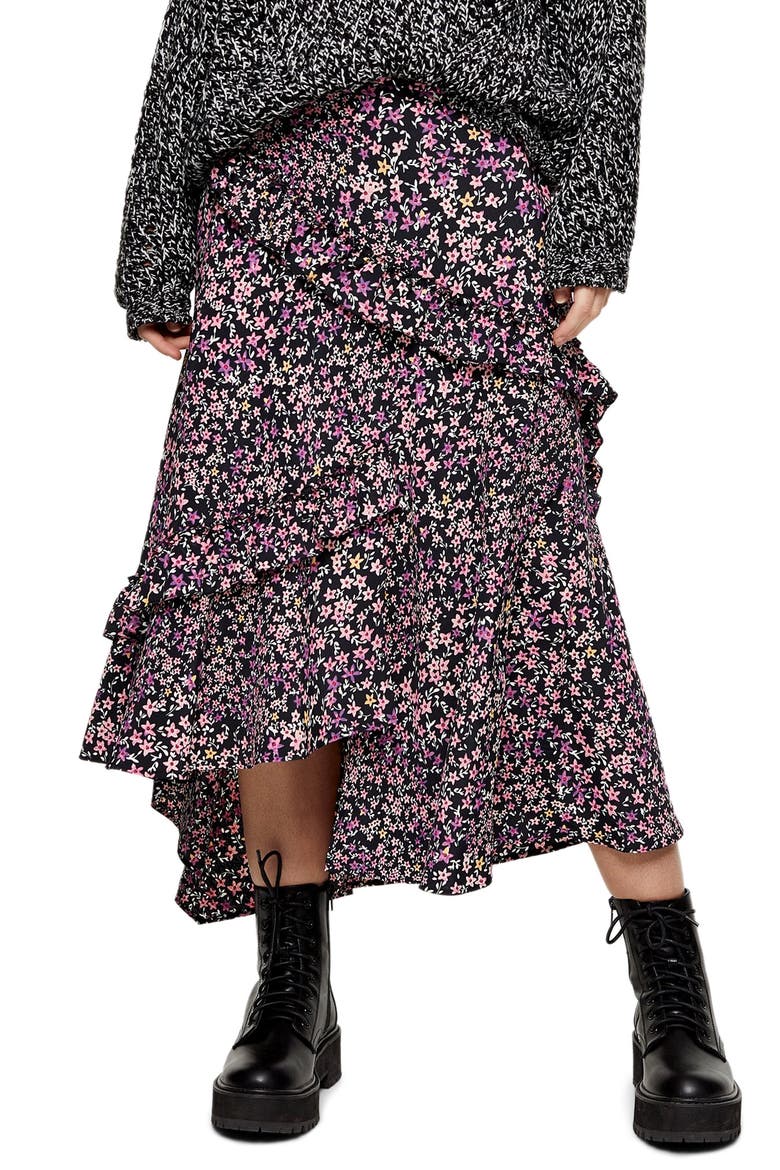 Ditsy Meadow Ruffle High/Low Skirt, Main, color, LILAC MULTI
