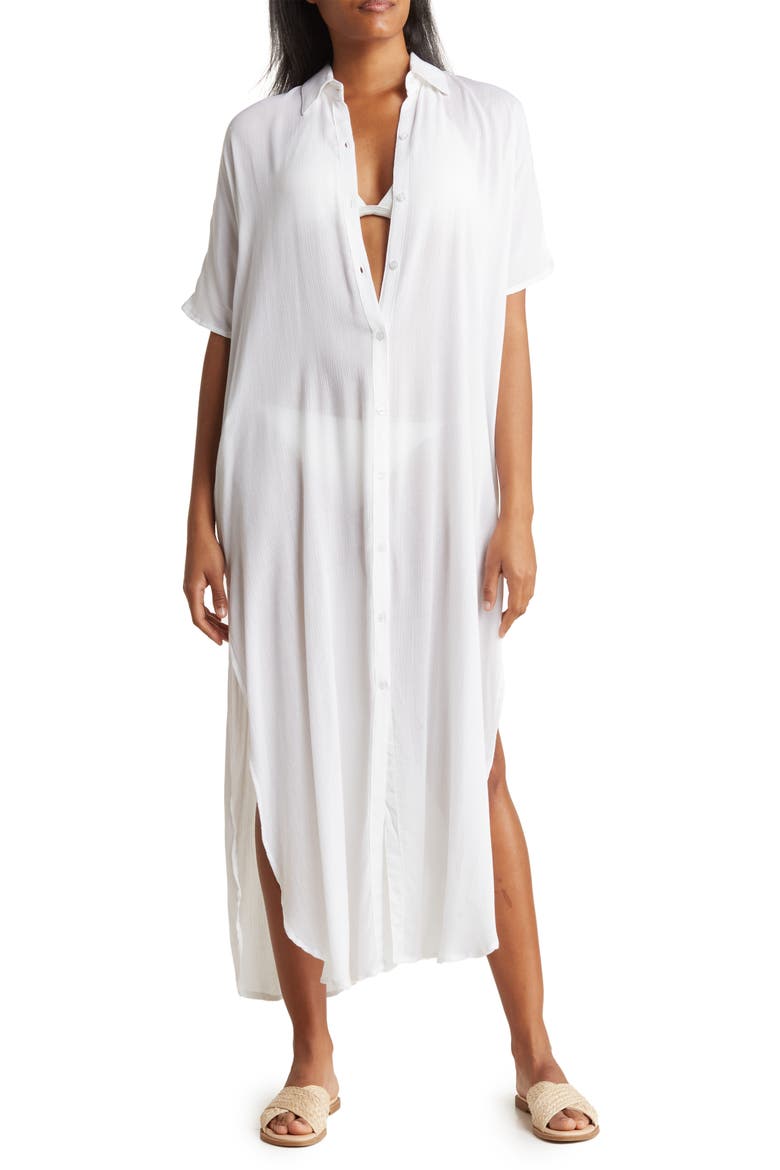 Long Shirt Cover-Up Dress, Main, color, WHITE