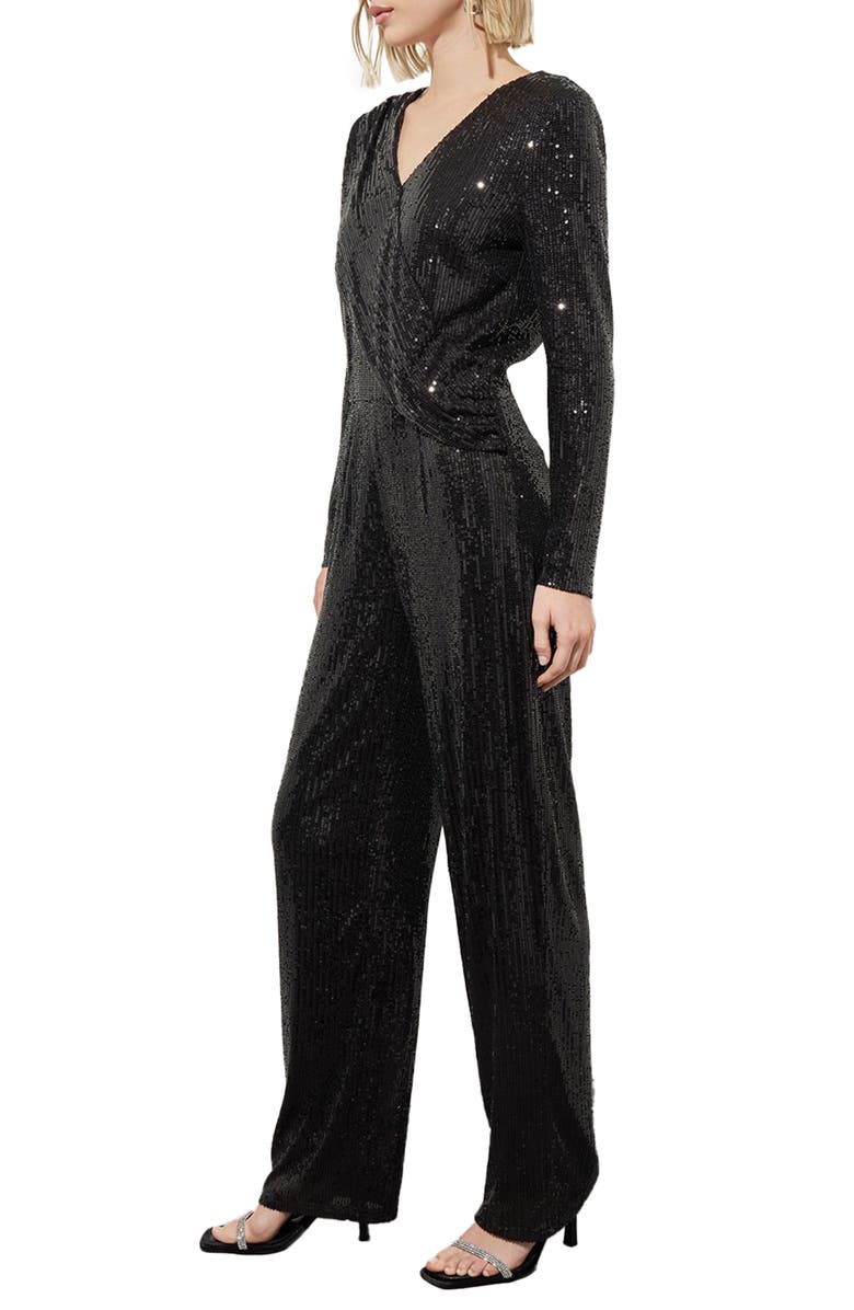 Ming Wang Sequin Long Sleeve Jumpsuit, Alternate, color, Black