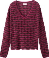 MANGO TEEN Stripe Openwork V-Neck Sweater