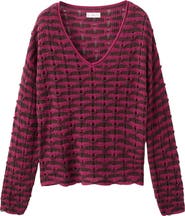 MANGO TEEN Stripe Openwork V-Neck Sweater