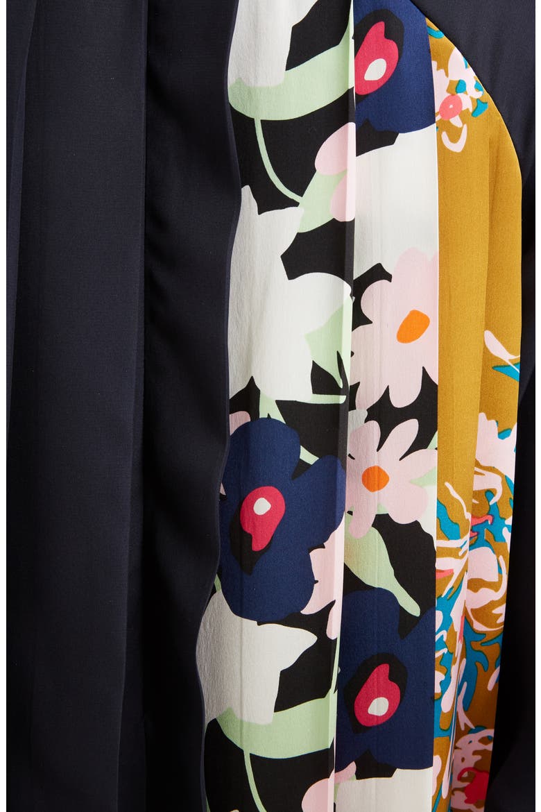 Floral Panel Long Sleeve Silk Twill Maxi Dress, Alternate, color, MIDNIGHT