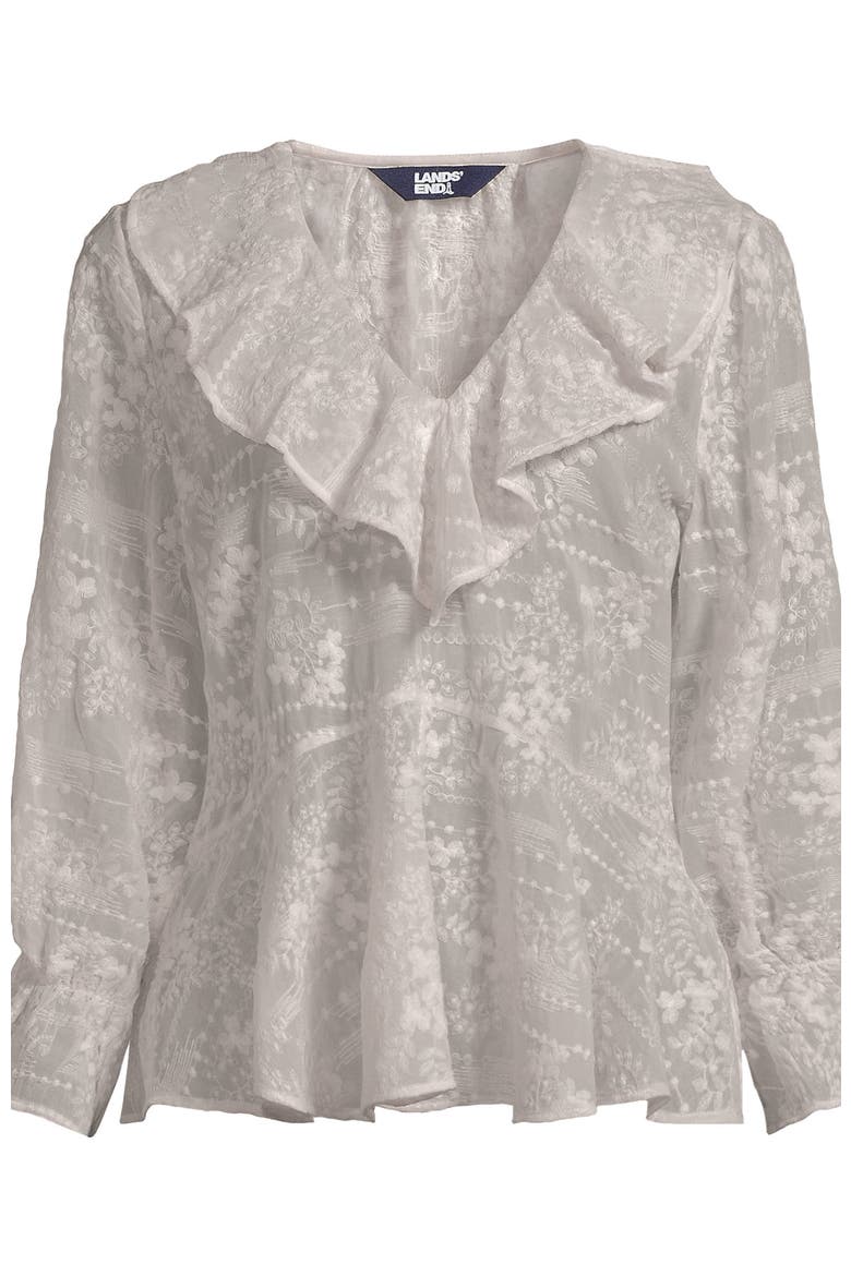 Plus Size Feminine Ruffle Chiffon V Neck Blouse, Alternate, color, Ivory