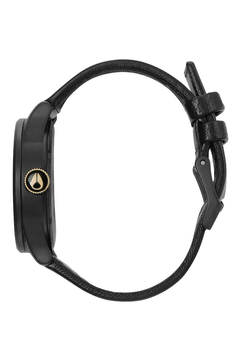 The Sentry Leather Strap Watch, 42mm, Alternate, color, MATTE BLACK / GOLD