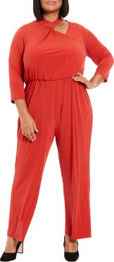 London Times Asymmetric Neck Stretch Jersey Jumpsuit
