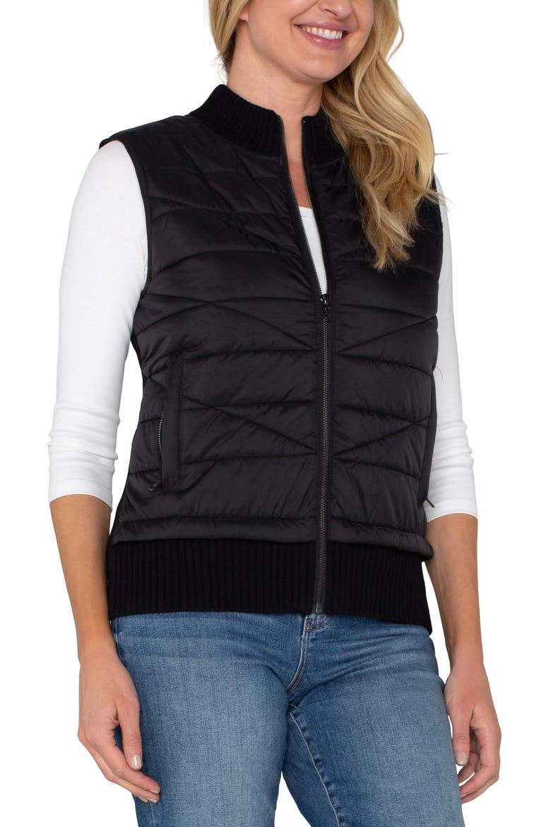 Quilted Mixed Media Vest, Alternate, color, BLACK