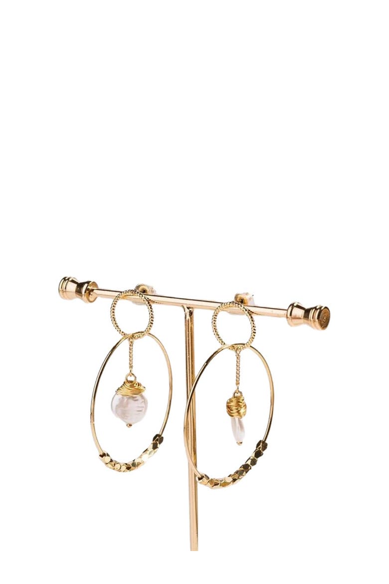 Pearl Double Hoop Earrings, Alternate, color, Gold