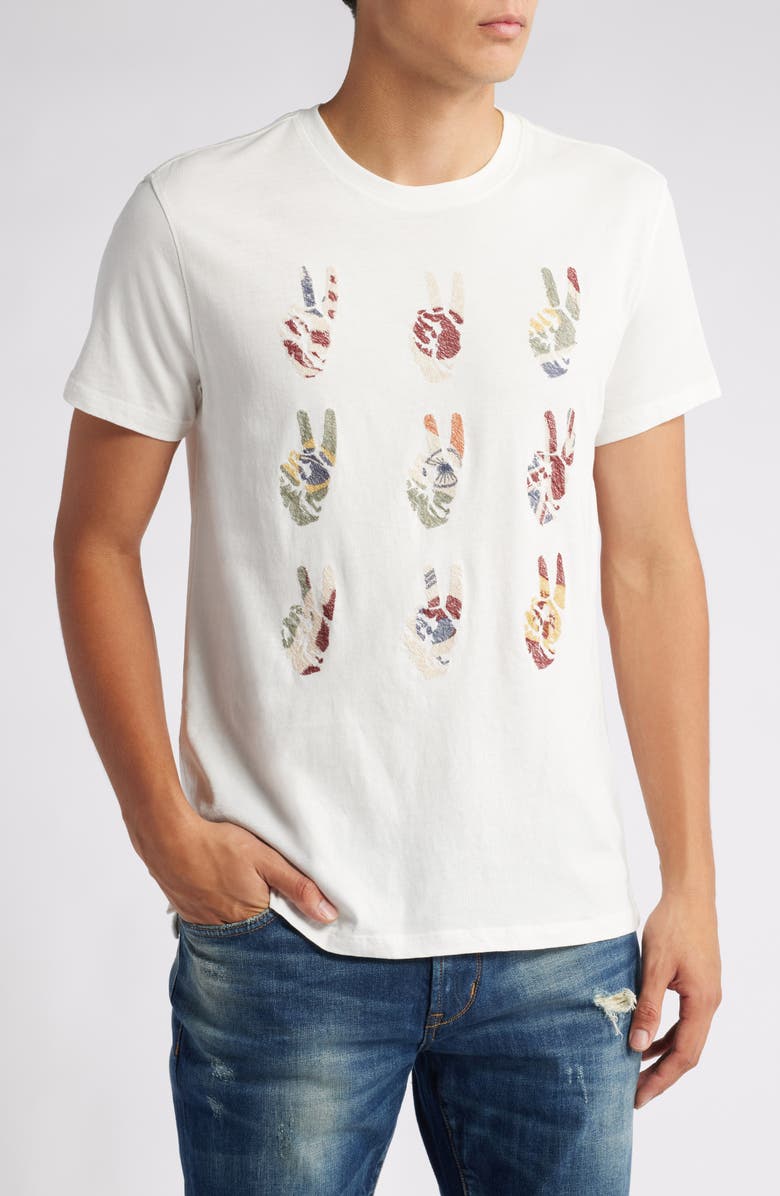 John Varvatos Multi Peace Hand Organic Cotton Graphic T-Shirt, Main, color, Salt