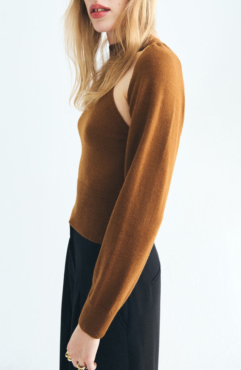 MANGO Cutout Sweater, Alternate, color, Medium Brown