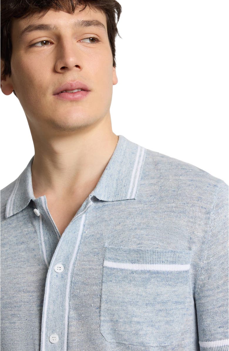 Onia Linen Knit Button Down Shirt, Alternate, color, Melange Sky