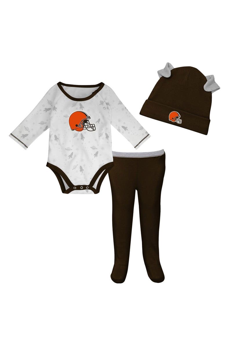 Outerstuff Newborn & Infant White/Brown Cleveland Browns Dream Team Bodysuit Pants & Hat Set, Alternate, color,