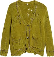 R13 Safety Pin Chain Detail Ripped Cotton Cardigan