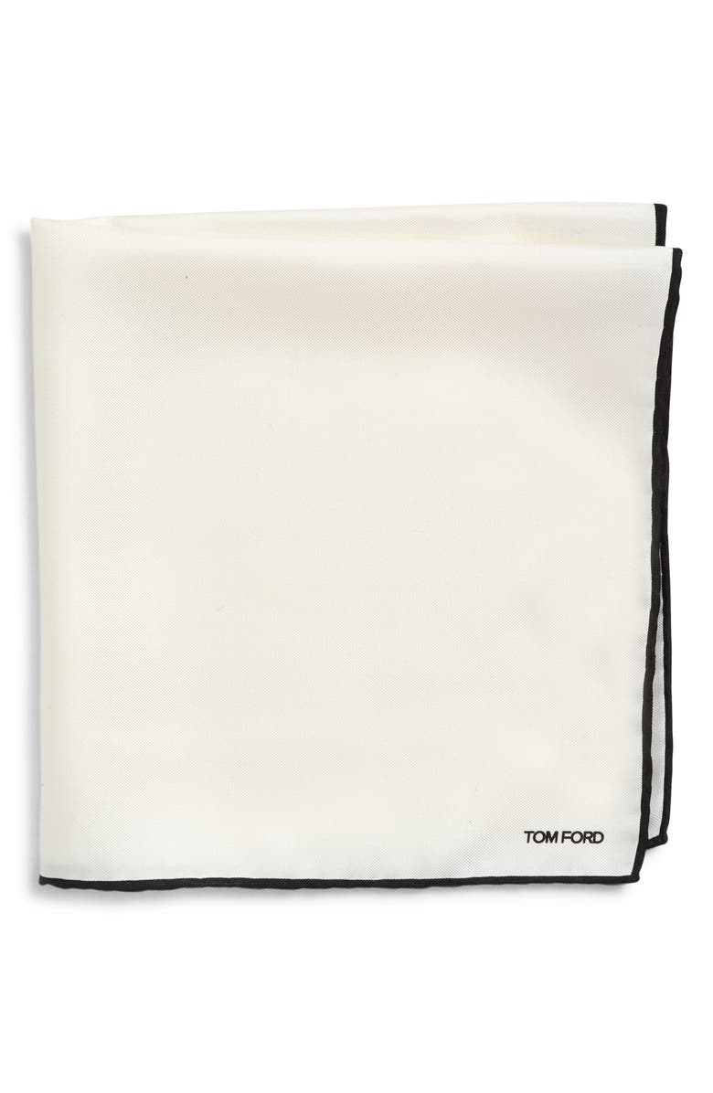 TOM FORD Classic Mulberry Silk Pocket Square, Main, color, White