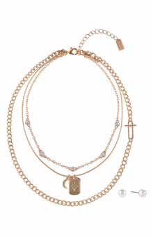 RACHEL Rachel Roy Faux Pearl Stud Earrings & Layered Necklace Set