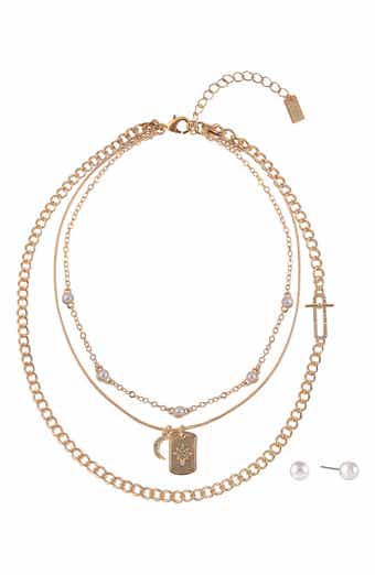 RACHEL Rachel Roy Faux Pearl Stud Earrings & Layered Necklace Set