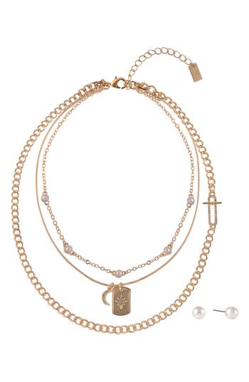 Rachel Rachel Roy Faux Pearl Stud Earrings & Layered Necklace Set