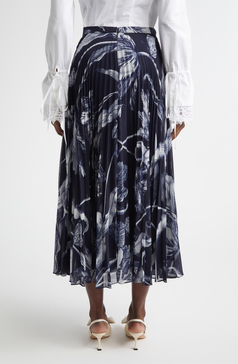 Erdem Botanical Engraving Pleated Voile Midi Skirt, Alternate, color, Botanical Engraving Midnight