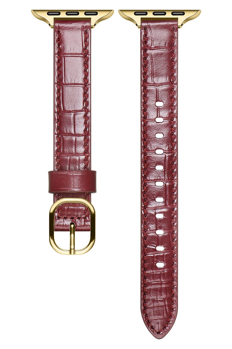 Carmen Skinny Croc Embossed Leather Apple Watch® Watchband, Main, color, CHERRY LAQUER